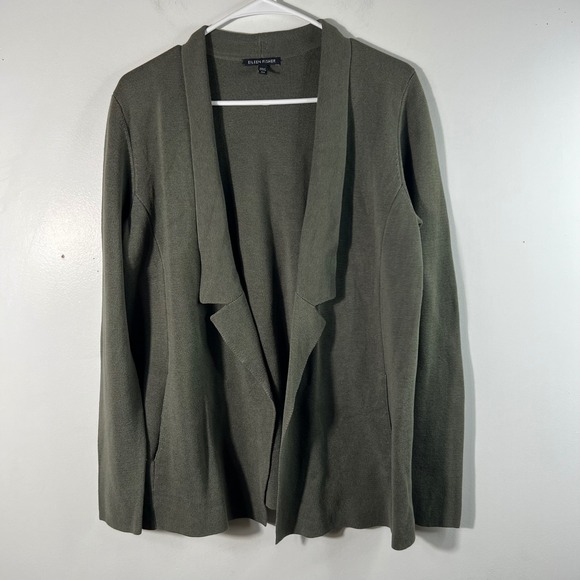 Eileen Fisher Sweaters - Womens Eileen Fisher Notch Cardigan Jacket Silk Organic Cotton Knit Green S/P‎